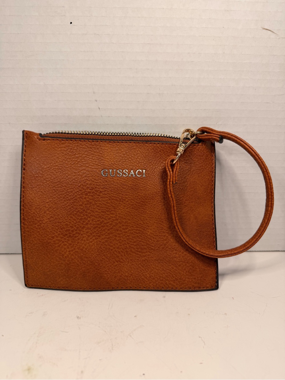 Gussaci Tan Faux Leather
Wristlet Clutch